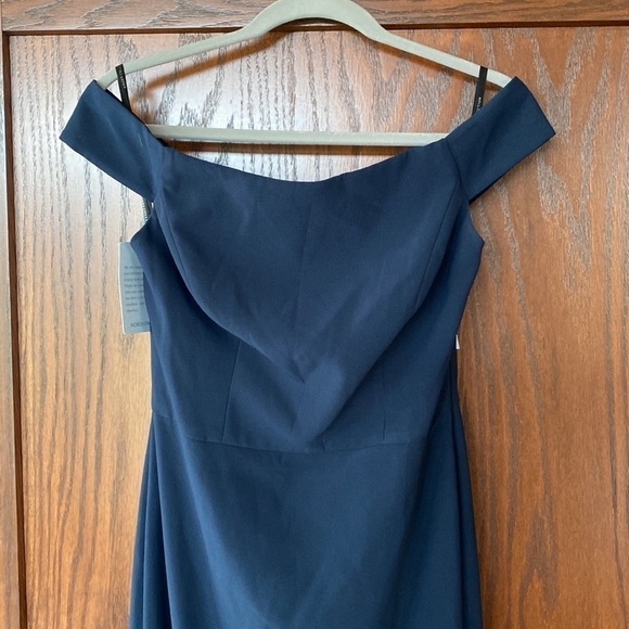 Dressy Collection navy off the shoulder cross back gown size 6. NWT - Picture 4 of 10
